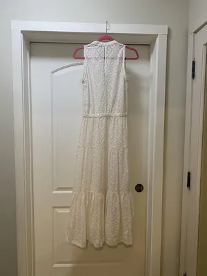 Gerard Darel Dress Womens S White Eyelet Lace Sleeveless Tiered Maxi Sundress thumbnail 5