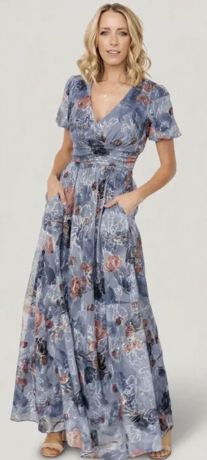 Baltic Born Ardley Maxi Dress Slate Print Size 1XL Floral thumbnail 1