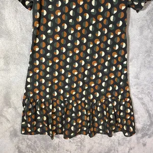 THML Women’s Small Geometric Print Smocked Mock Neck Ruffle Hem Shift Dress thumbnail 4