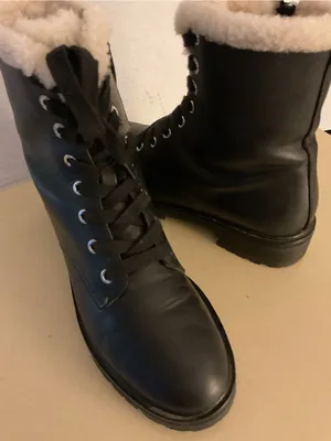 kate spade women Black leather faux fur Jemma platform combat heel boots US 7.5 thumbnail 2