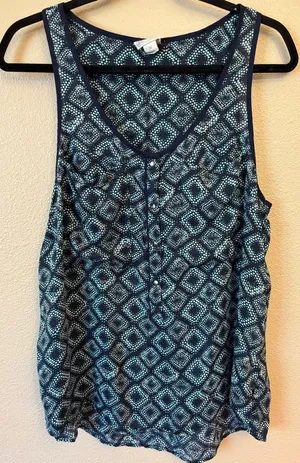 Converse Medium Navy Turquoise Blue Tile Geometric Henley Tank Top thumbnail 1