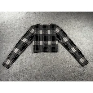 Love Tree Sweater Women Large‎ Cropped Tartan Plaid Long Sleeve y2k Academia thumbnail 2