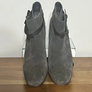 Crown Vintage Women's Brown Gray Boots Buckle Side Suede Booties‎ Zip Size 8 thumbnail 3