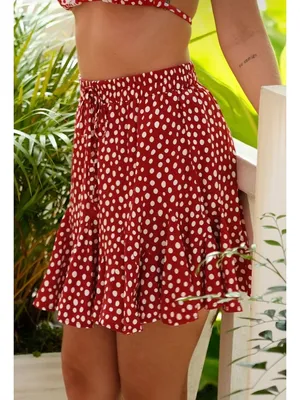 NWT Cupshe Red and White Polka Dot Drawstring Mini Skirt - Size: Medium thumbnail 9
