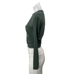 Lululemon Women's Green Ribbed Knit Long Sleeve Crew Athletic Crop Top Size M thumbnail 2
