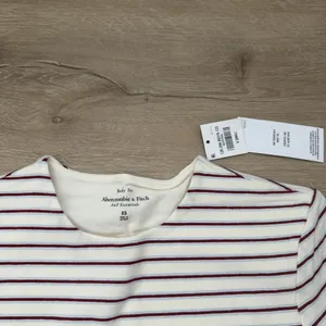 Abercrombie and Fitch Double-Lined Baby Tee in Cream and Maroon Stripe thumbnail 2