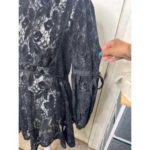 Free People Ruby Black Lace Mini Dress – Whimsigoth Boho Statement Sleeves Sz S thumbnail 2