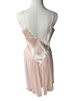 Vintage Victorias Secret Pink Satin & Sheer Embroidered Nightgown Slip Dress M thumbnail 6