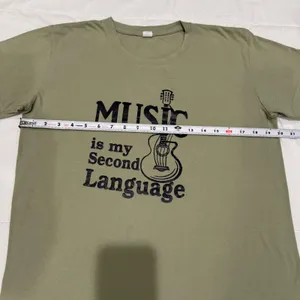 Music Is My Second Language Graphic‎ T-Shirt Olive Green Cotton XL Short Sleeve thumbnail 7