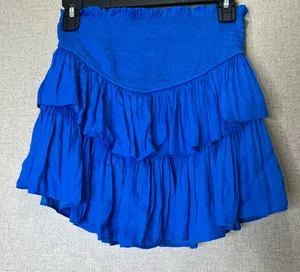 Mustard Seed Blue Tiered Mini Skirt Size Small thumbnail 1