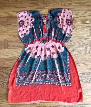 Unity Coral Green Paisley Sublimation Sheer Swim Cover Up Beach Dress Size M thumbnail 1