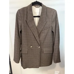 HM Womens Brown Houndstooth‎ Double Breasted Blazer Jacket XS thumbnail 5