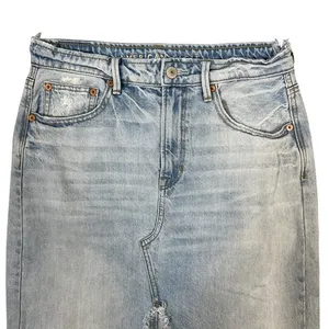 American Eagle 90s Maxi Skirt 4 Light Wash Distressed Denim Slit Grunge READ!‎ thumbnail 10