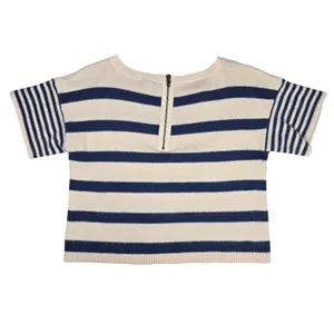 Topshop Womens Angora Blend Striped Short‎ Sleeve Sweater Cream Navy Blue US 4 thumbnail 2