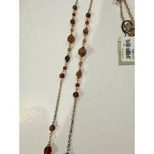 $38 Nordstrom 32 inch Long Station Beaded Necklace Brown Amber Marbled Beads thumbnail 3