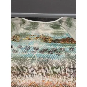 Chicos Boho Top Abstract Tribal Inspired Print Crochet Lace Artsy Size 1 Medium thumbnail 10
