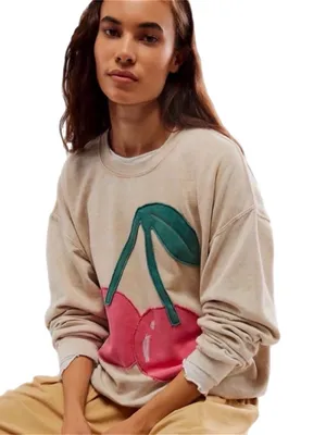 Free People Tricia Fix Fruit Crew Size Small Sand Cherry Combo NWOT thumbnail 4