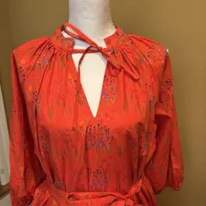 Brittany Fuson Orange Floral Maxi Dress‎ Size Small Cotton Tie Waist Pockets thumbnail 3