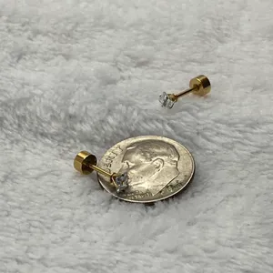 18k Gold plated Square White Crystal Zircon 3mm Stud Earrings - ERG-S thumbnail 3