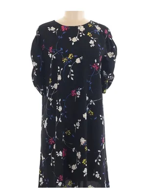 Halogen Black Floral V-Neck Swing Mini Dress thumbnail 7