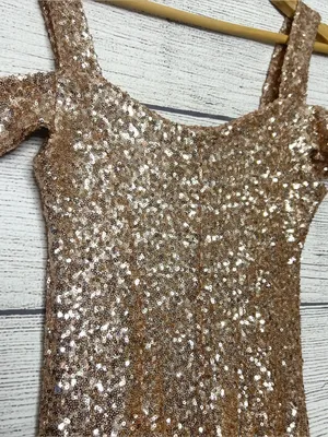 Couture Gold Sequin Sparkling Off Shoulder Formal Evening Gown Size Small Tall thumbnail 5