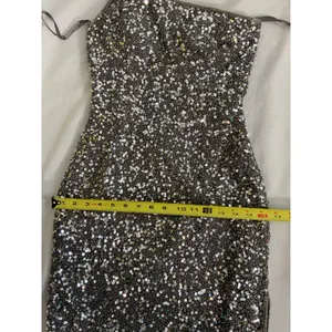 Scala One Shoulder Silver form fitting dress‎ with high slits size MED thumbnail 10