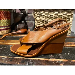 Tory Burch Gabrielle 100mm Royal Tan Leather Wedge Sandals Size 10 thumbnail 4