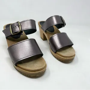 Sven Originals 2 Strap Buckle Wood Swedish Wooden Sandals Clogs Pewter 35 5 thumbnail 3