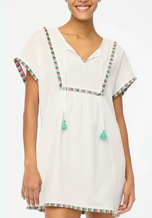 J.Crew Factory White Tassel Beach Tunic with Pink, Green and Blue Trim 2X thumbnail 1