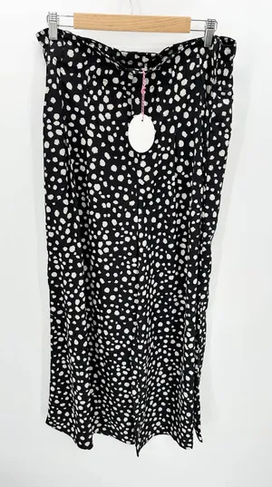 Umgee Black Cream Polka‎ Dot High waisted Pants Size L Wide Leg NWT Teacher thumbnail 1
