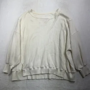 American Eagle Large Big Hug Off-the-Shoulder Waffle Sweatshirt Oversized Boho thumbnail 2