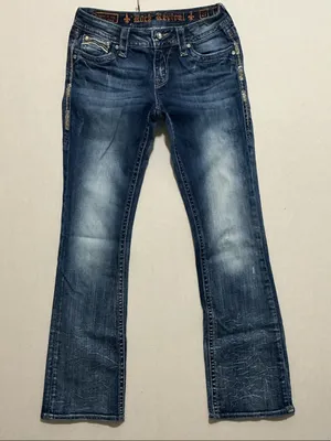 Rock Revival Dark Blue Bootcut Jeans with Embroidered Pockets thumbnail 1