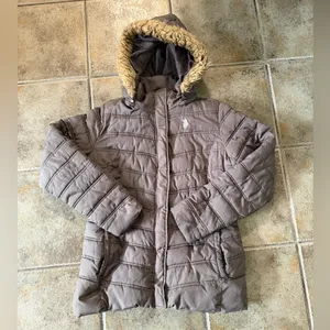 U.S. Polo & ASSN. Gray Hooded Puffer Sz M thumbnail 3