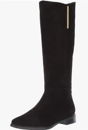 Calvin Klein Francine Over-The-Knee Black Suede Boot with Gold Accent thumbnail 1