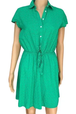 J. Crew Mercantile 100% Cotton Eyelet Collared Tie-Front Dress Size Med thumbnail 1