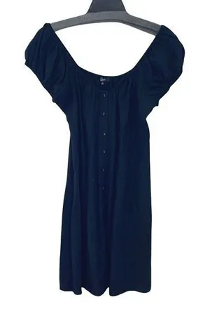 Madewell Womens Linen Blend Button Front Cap Sleeve Margie Mini Dress Black Sz 8 thumbnail 1