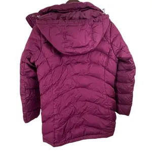 Lands' End Women's Jacket Puffer Coat XS Down Maroon Magenta Removable Hood Midi thumbnail 2
