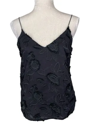 Ophelia Roe Black Floral Appliqué Spaghetti Strap Women's Top Size S thumbnail 1