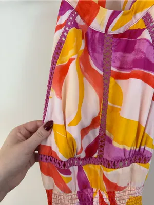 Abel the Label Orange and Pink Halter Open Back Maxi Dress Slitted Size Large thumbnail 5