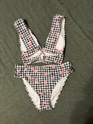 Floral and Plaid high waisted bikini Multiple thumbnail 2