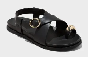 A New Day Black Toe Ring Sandals Minimalist Quiet Luxury Resort Chic Size 7.5 NWT thumbnail 1