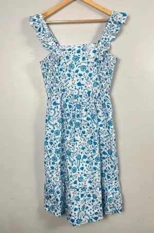 Draper James Flutter Ruffle Strap Midi Dress Blue Floral Paisley Cottagecore med thumbnail 6