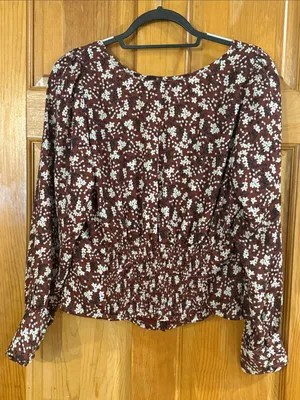 Abercrombie & fitch brown and white ditsy floral botton down blouse size large . thumbnail 6