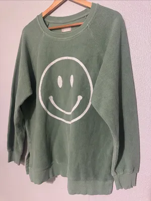 Altar'd State Relaxed Olive Green Smiley Sweatshirt - Women thumbnail 2