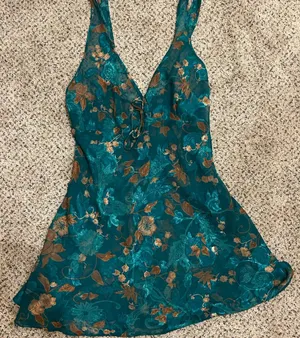 Floral Lace Chemise in Teal and Brown thumbnail 1