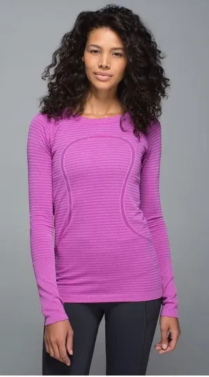 Lululemon Swiftly Tech Long Sleeve Crew‎ Ultra Violet Purple Stripe Size 10 thumbnail 1