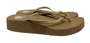 Tory Burch Beige Thin Wedge Logo Platform‎ Thong Flip Flops 10 thumbnail 1