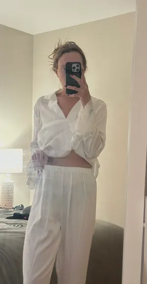 Amazon Satin White Blouse Ruffle Flutter Hem PJ Set thumbnail 7