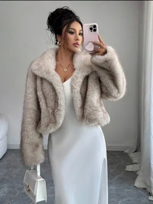 Lux Faux Fur Cropped Jacket in Light Taupe thumbnail 4