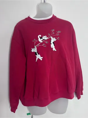Classic Elements Burgundy Crewneck Sweatshirt with Embroidered Cats 90s large thumbnail 1